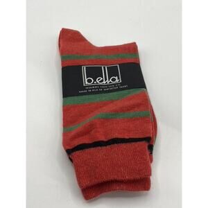 B.ELLA Women's Orange-Green Striped Knit Cotton-Blend Taryn Crew Socks SZ OS